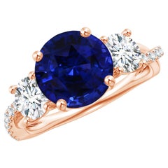 Bague en or rose avec saphir bleu naturel certifié GIA et diamants