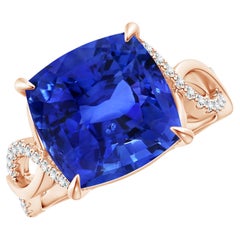 Anello in oro rosa con zaffiro blu naturale certificato GIA e diamanti