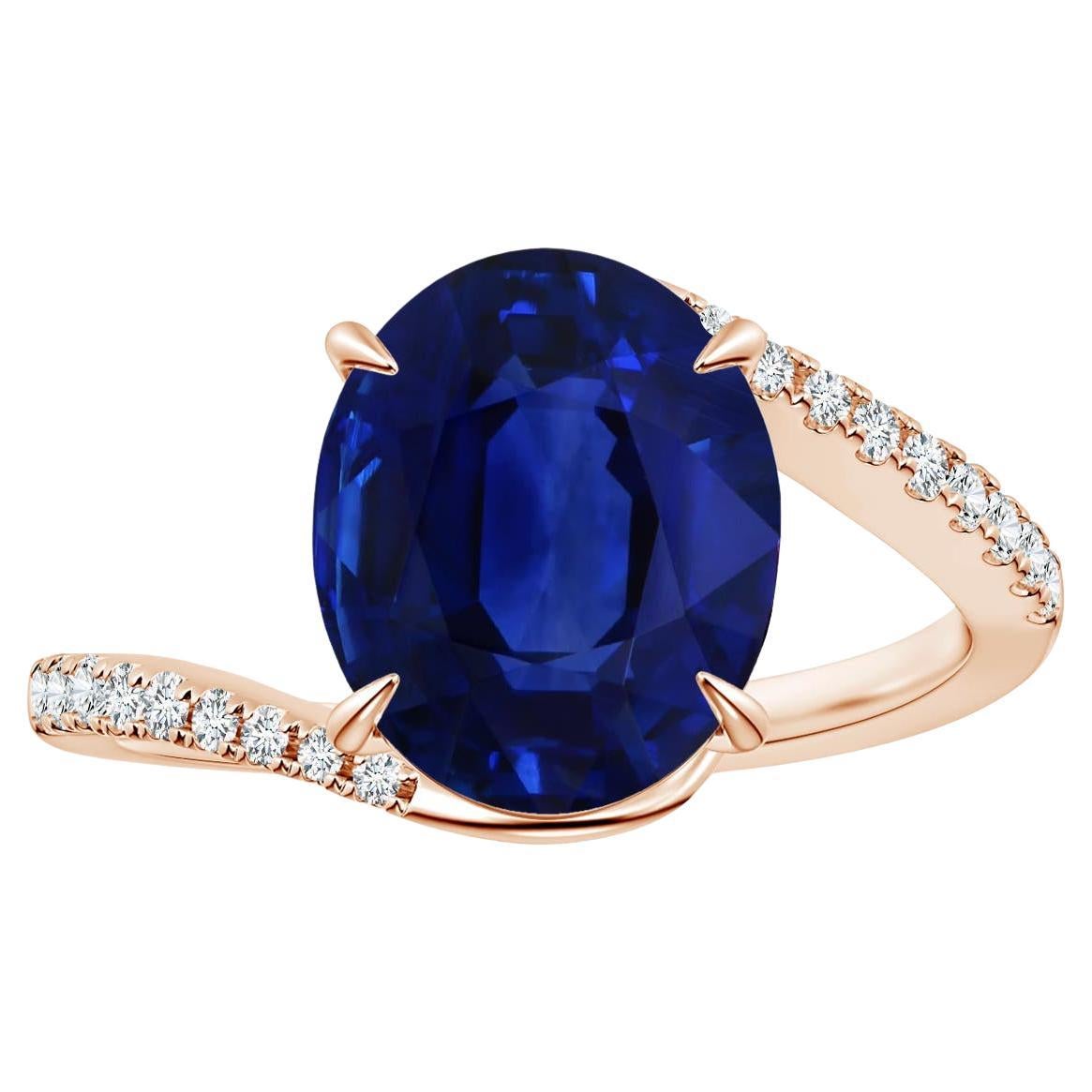 Angara Gia Certified Natural Blue Sapphire Ring in Rose Gold with Diamonds