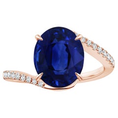 Angara Gia Certified Natural Blue Sapphire Ring in Rose Gold with Diamonds