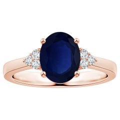 ANGARA GIA Certified Natural Blue Sapphire Ring in Rose Gold with Side Diamonds