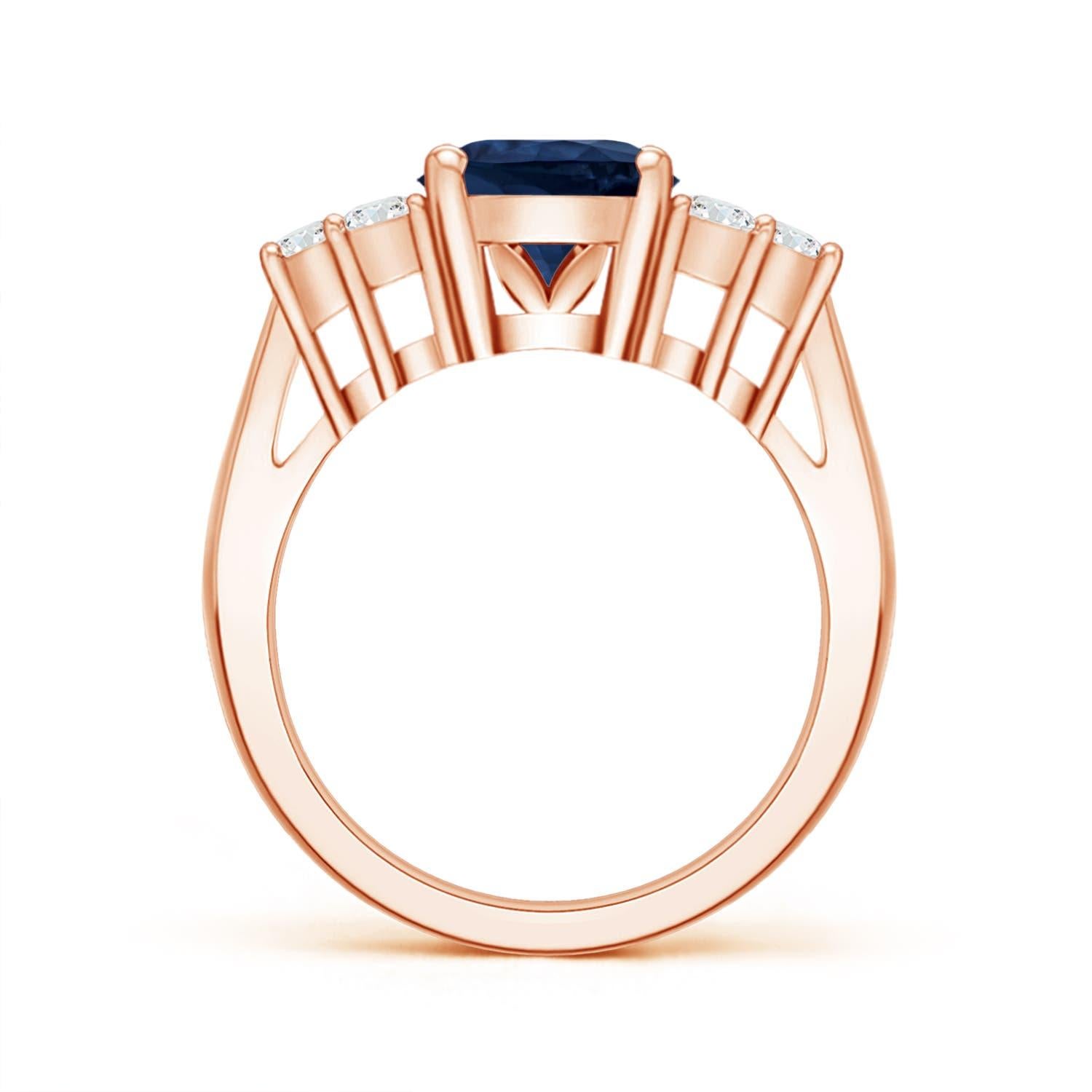 Angara Gia Certified Natural Blue Sapphire Ring in Rose Gold with Trio Diamonds 2