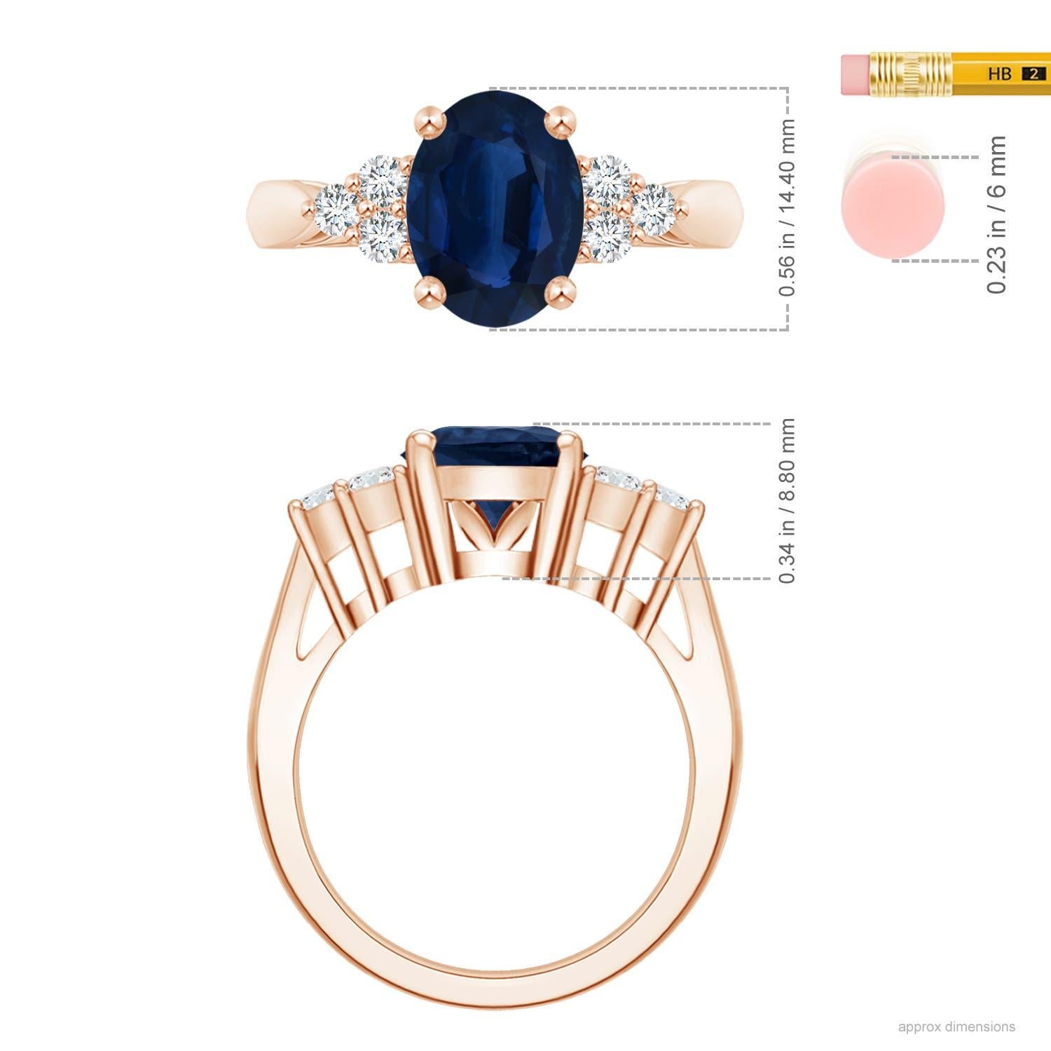 ANGARA GIA Certified Natural Blue Sapphire Ring in Rose Gold with Trio Diamonds 4