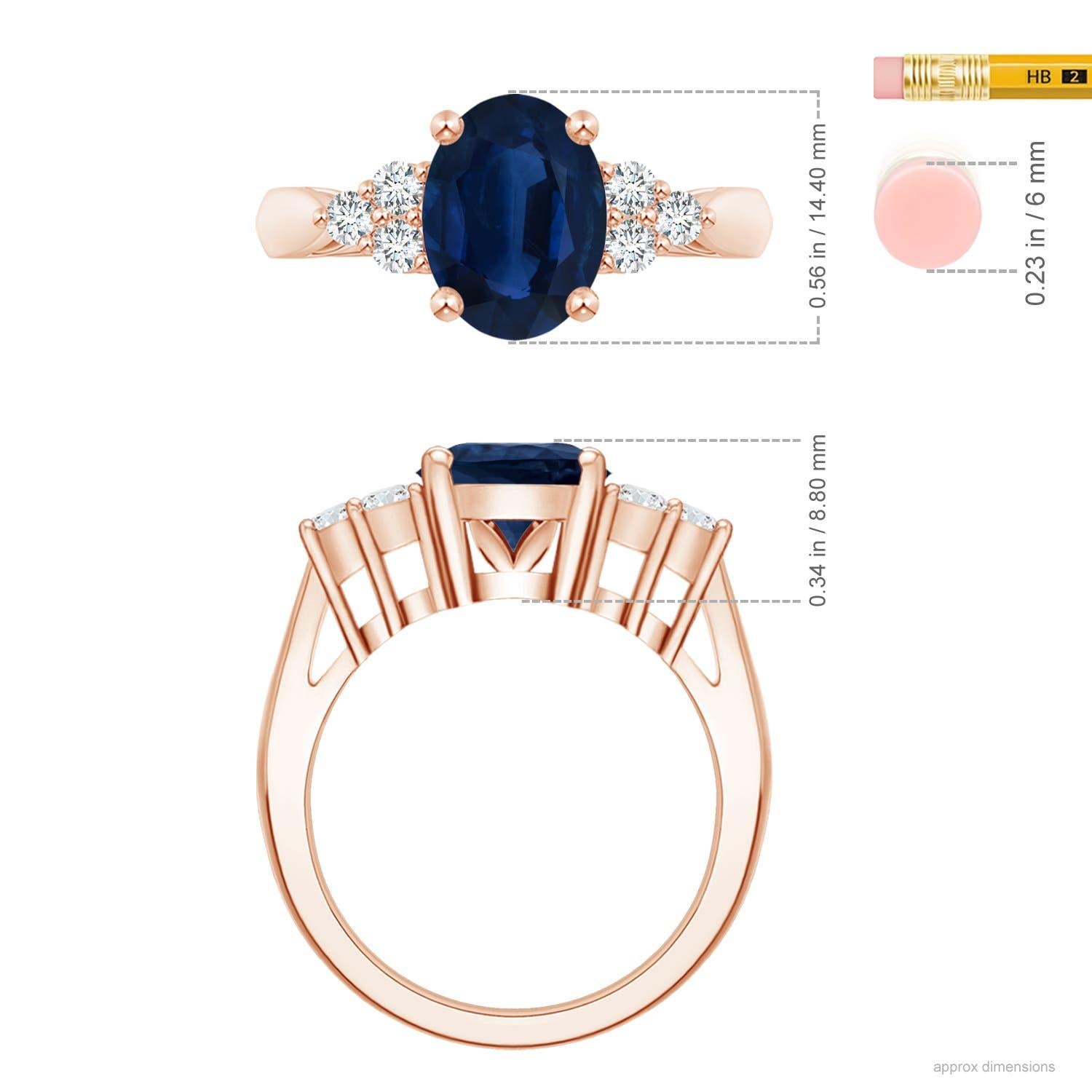 Angara Gia Certified Natural Blue Sapphire Ring in Rose Gold with Trio Diamonds 4