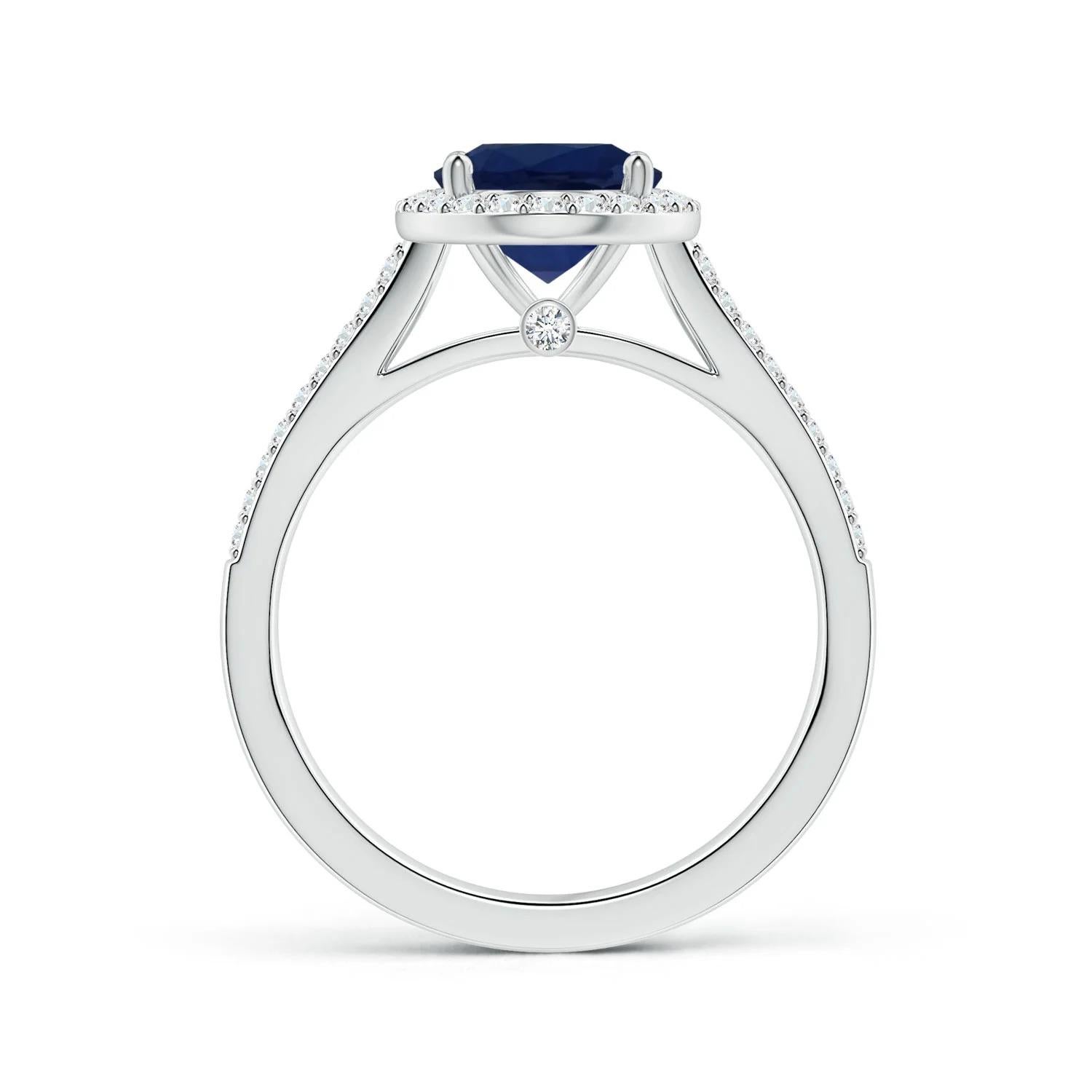 GIA Certified Natural Blue Sapphire Ring in 18K White Gold with Diamond Halo 2