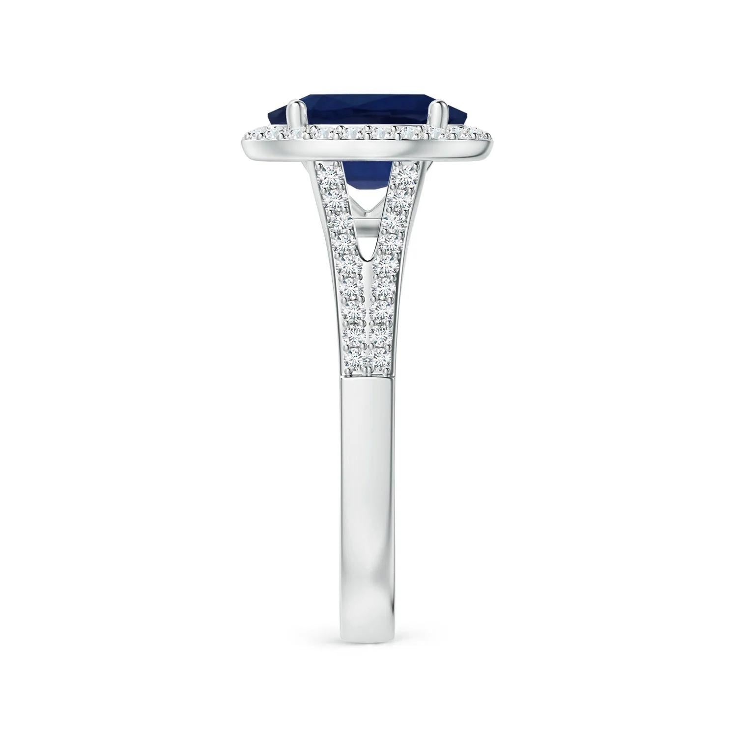 GIA Certified Natural Blue Sapphire Ring in 14K White Gold with Diamond Halo 4