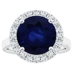 ANGARA GIA Certified Natural Blue Sapphire Ring in White Gold with Diamond Halo