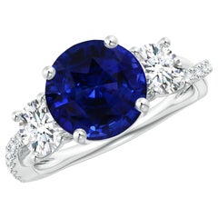 GIA Certified Natural Blue Sapphire Ring in White Gold with Diamonds