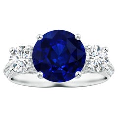 Angara Gia Certified Natural Blue Sapphire Ring in White Gold with Diamonds