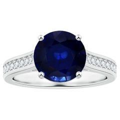 Angara Gia Certified Natural Blue Sapphire Ring in White Gold with Diamonds