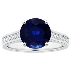 ANGARA GIA Certified Natural Blue Sapphire Ring in White Gold with Diamonds