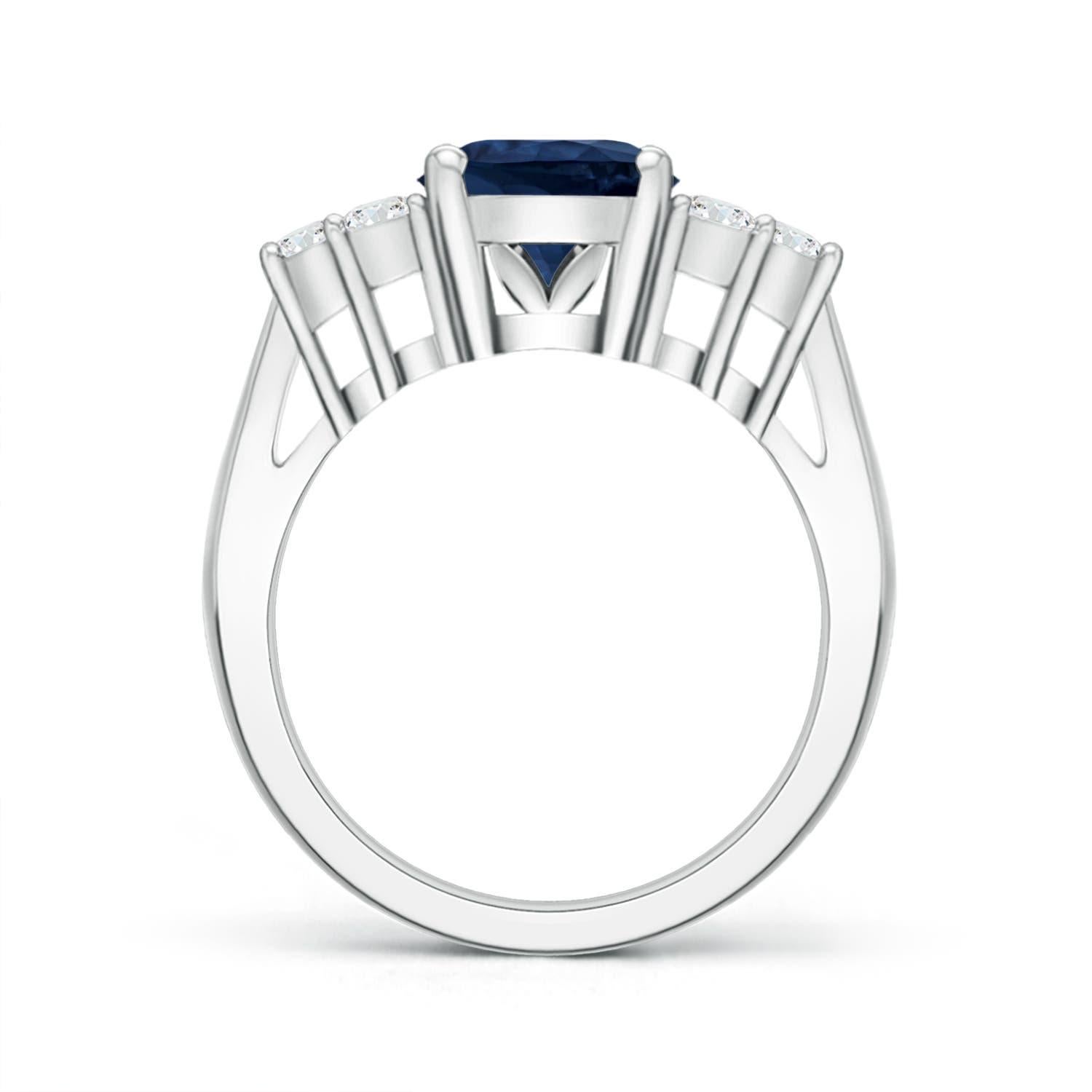 GIA Certified Natural Blue Sapphire Ring in White Gold with Trio Diamonds 2