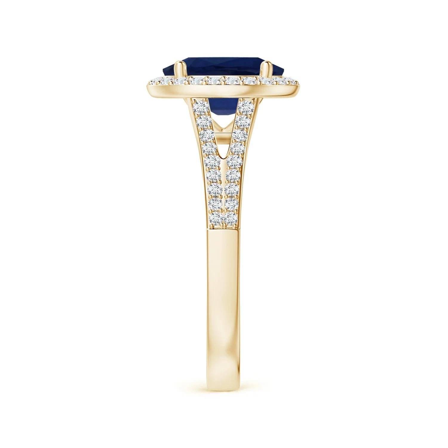 GIA Certified Natural Blue Sapphire Ring in 18K Yellow Gold with Diamond Halo 4