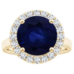 ANGARA GIA Certified Natural 6.63ct Blue Sapphire Ring with Diamond Yellow Gold