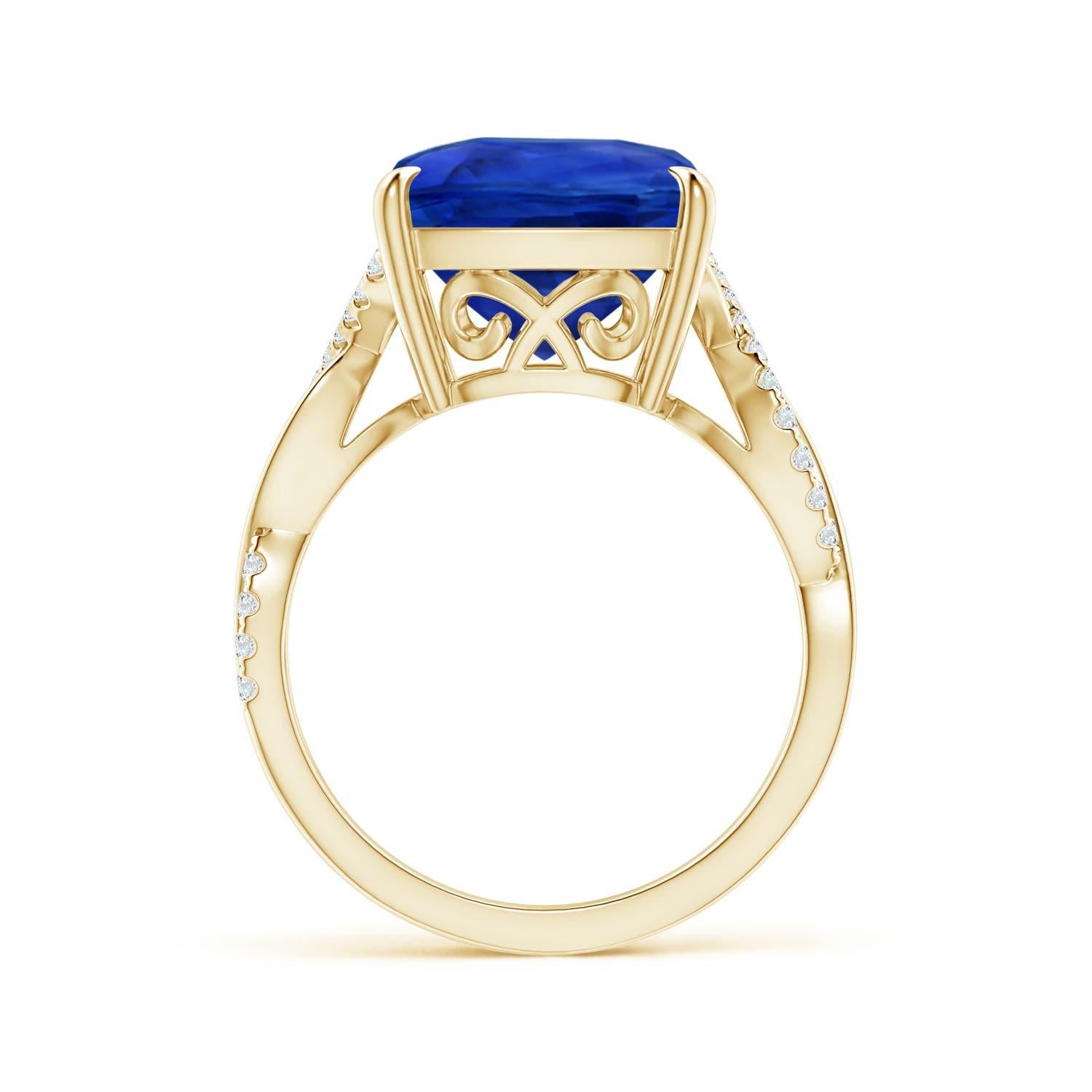 Angara GIA-zertifizierter natürlicher blauer Saphirring aus Gelbgold mit Diamanten () 2