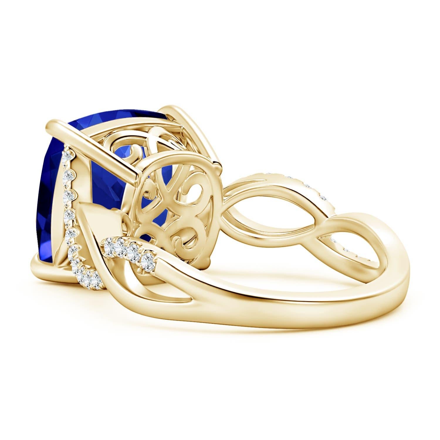 Angara GIA-zertifizierter natürlicher blauer Saphirring aus Gelbgold mit Diamanten () 4