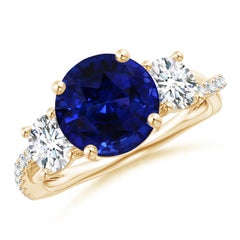 GIA-zertifizierter natürlicher blauer Saphirring aus Gelbgold mit Diamanten
