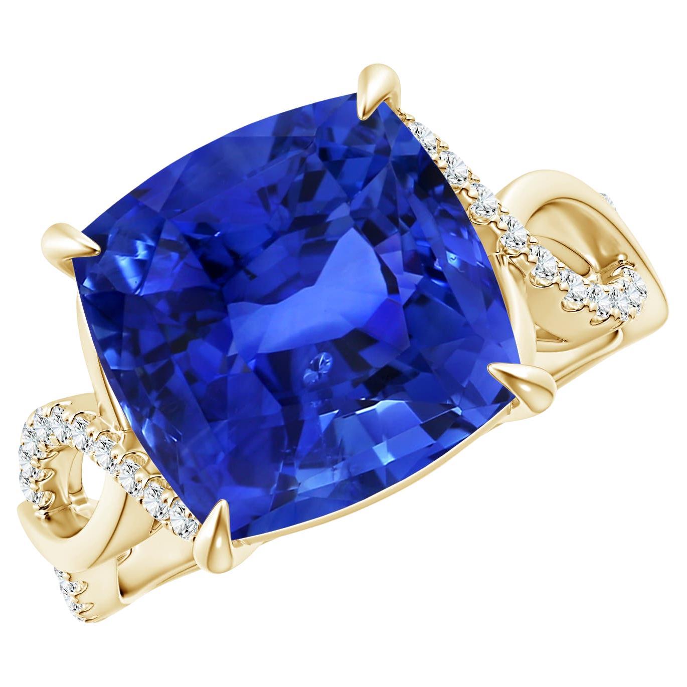 Angara Bague en or jaune avec diamants et saphir bleu naturel certifié par le GIA
