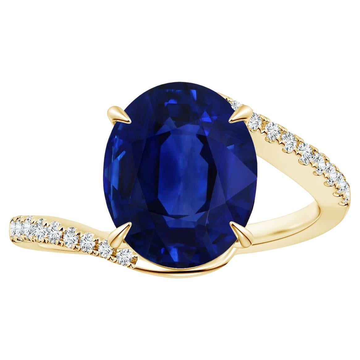 ANGARA GIA zertifizierter natürlicher blauer Saphir-Ring aus Gelbgold mit Diamanten
