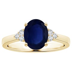 ANGARA GIA Certified Natural Blue Sapphire Ring in Yellow Gold with Diamonds