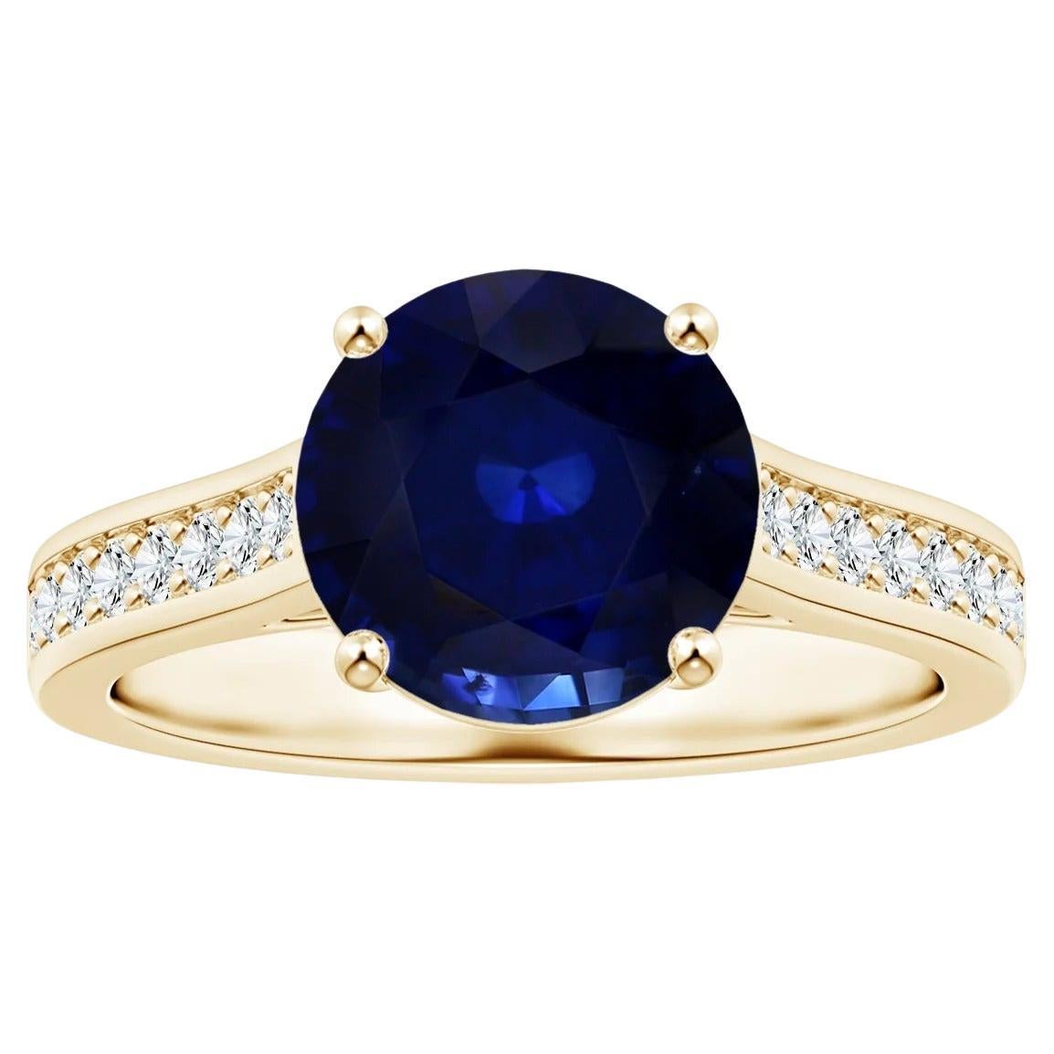 Angara Gia Certified Natural Blue Sapphire Ring in Yellow Gold with Diamonds