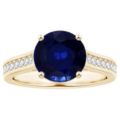 Angara Gia zertifizierter natürlicher blauer Saphirring aus Gelbgold mit Diamanten