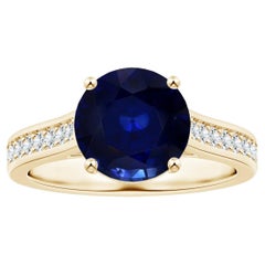 ANGARA Bague en or jaune avec saphir bleu naturel certifié par le GIA et diamants