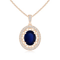 ANGARA GIA Certified Natural Blue Sapphire Rose Gold Pendant Necklace