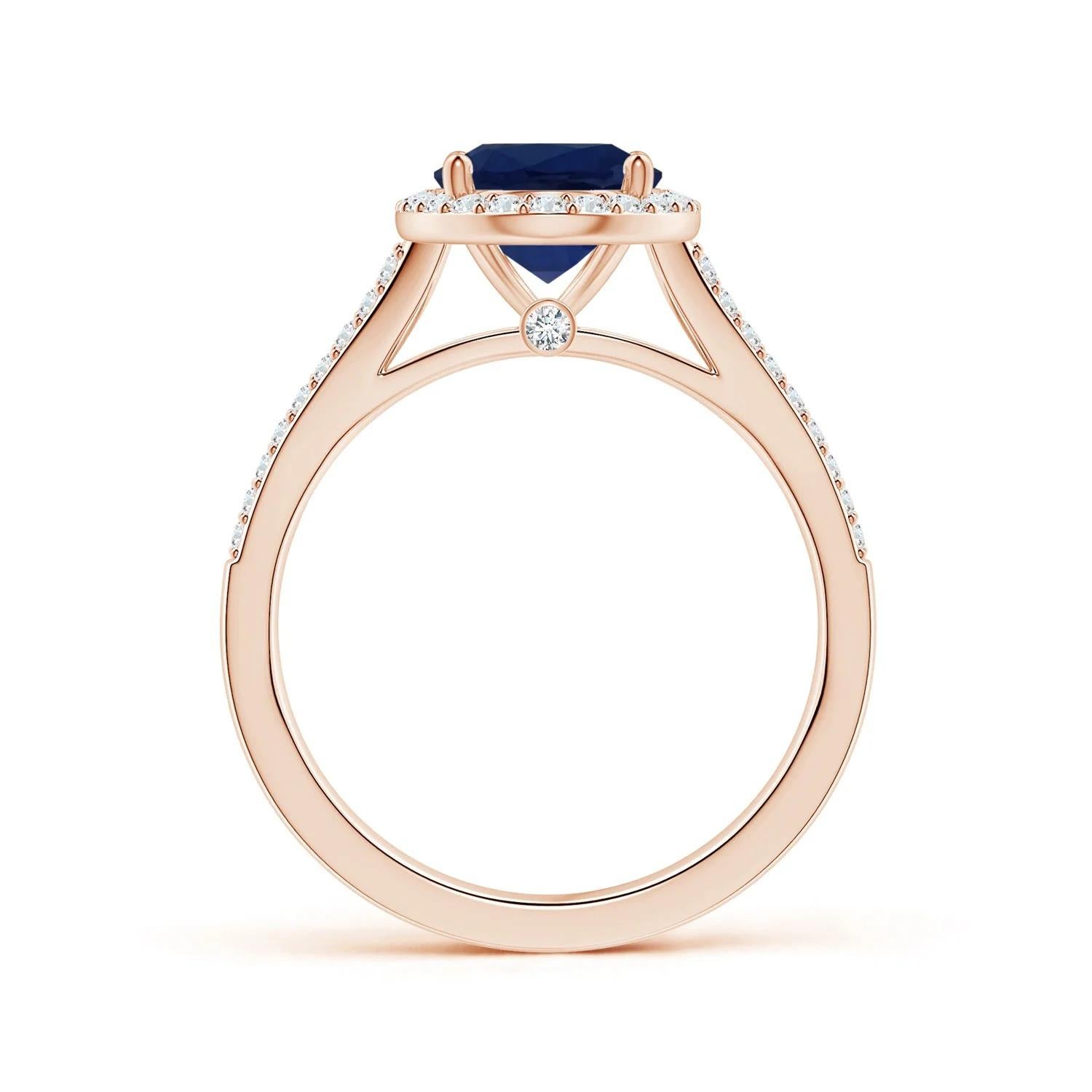 ANGARA GIA Certified Natural Blue Sapphire 18K Rose Gold Ring with Diamond Halo 2