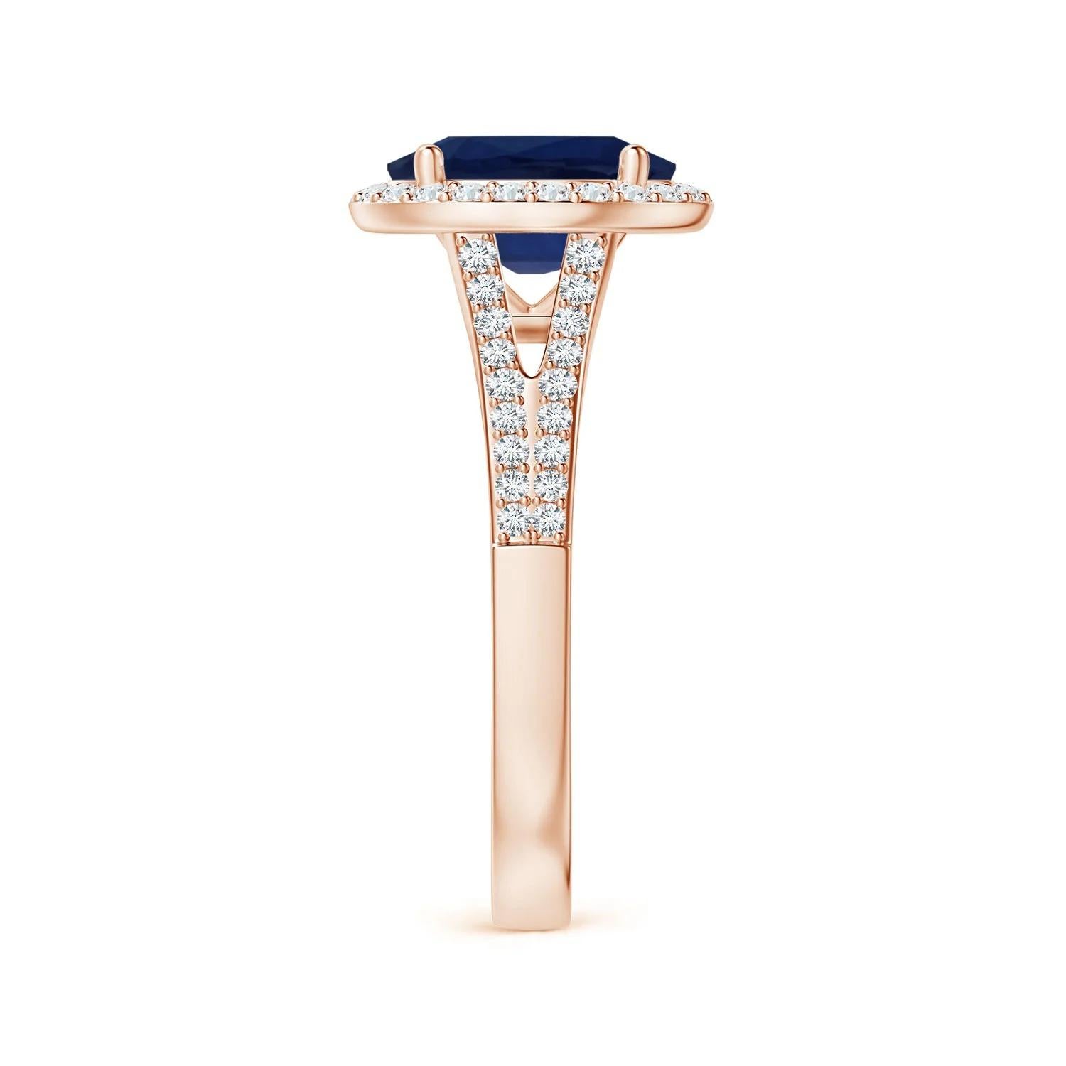 ANGARA GIA Certified Natural Blue Sapphire 18K Rose Gold Ring with Diamond Halo 4