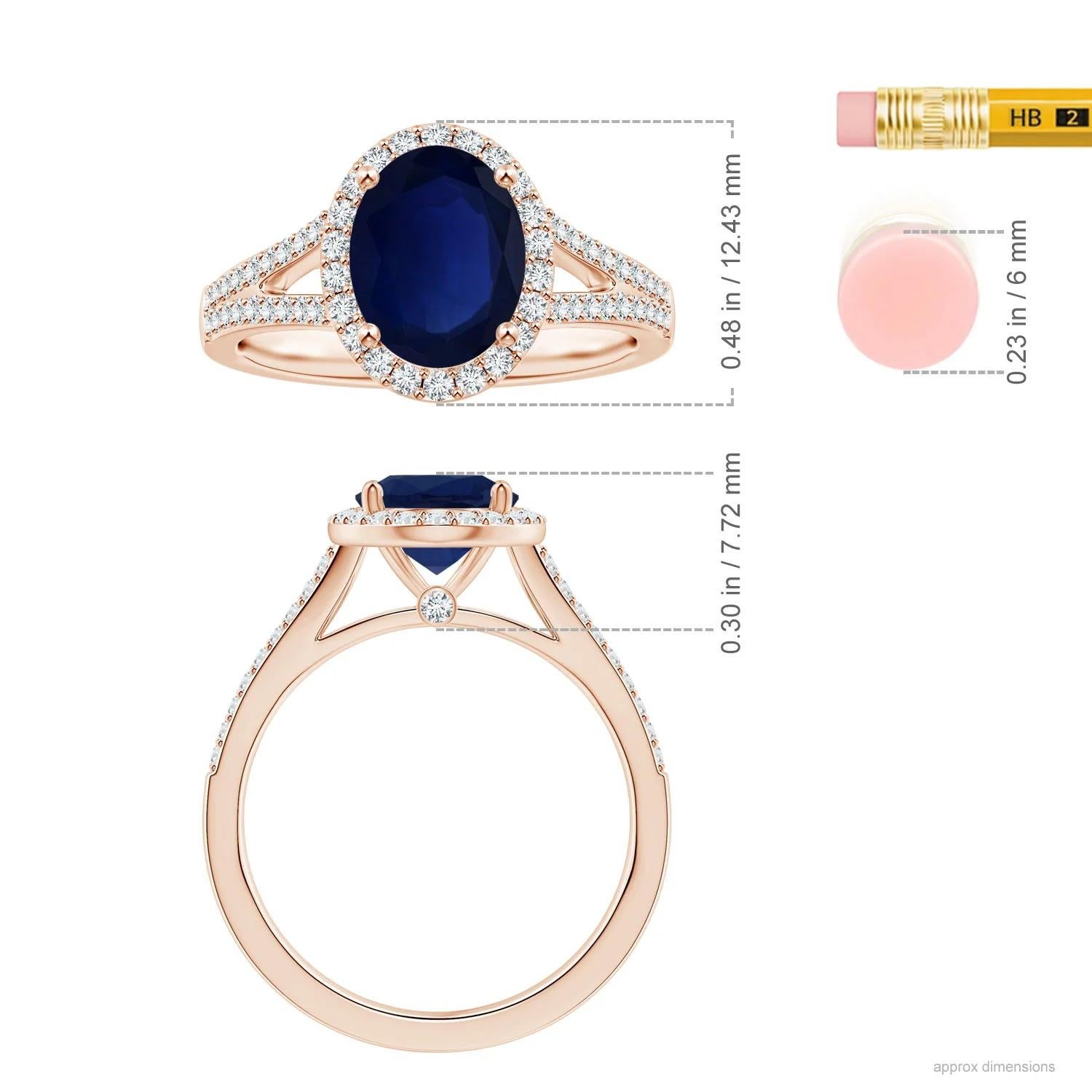 ANGARA GIA Certified Natural Blue Sapphire 14K Rose Gold Ring with Diamond Halo 5