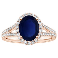 ANGARA Bague en or rose 14 carats avec saphir bleu naturel certifié par le GIA et halo de diamants