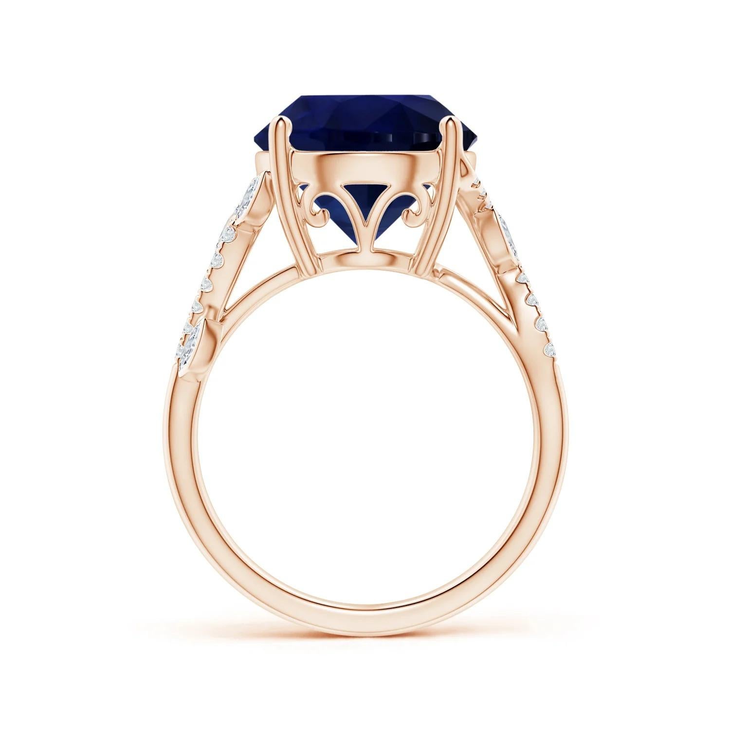 Im Angebot: Angara Gia Ring aus Roségold mit zertifiziertem natürlichem blauem Saphir und Marquise-Diamanten () 2