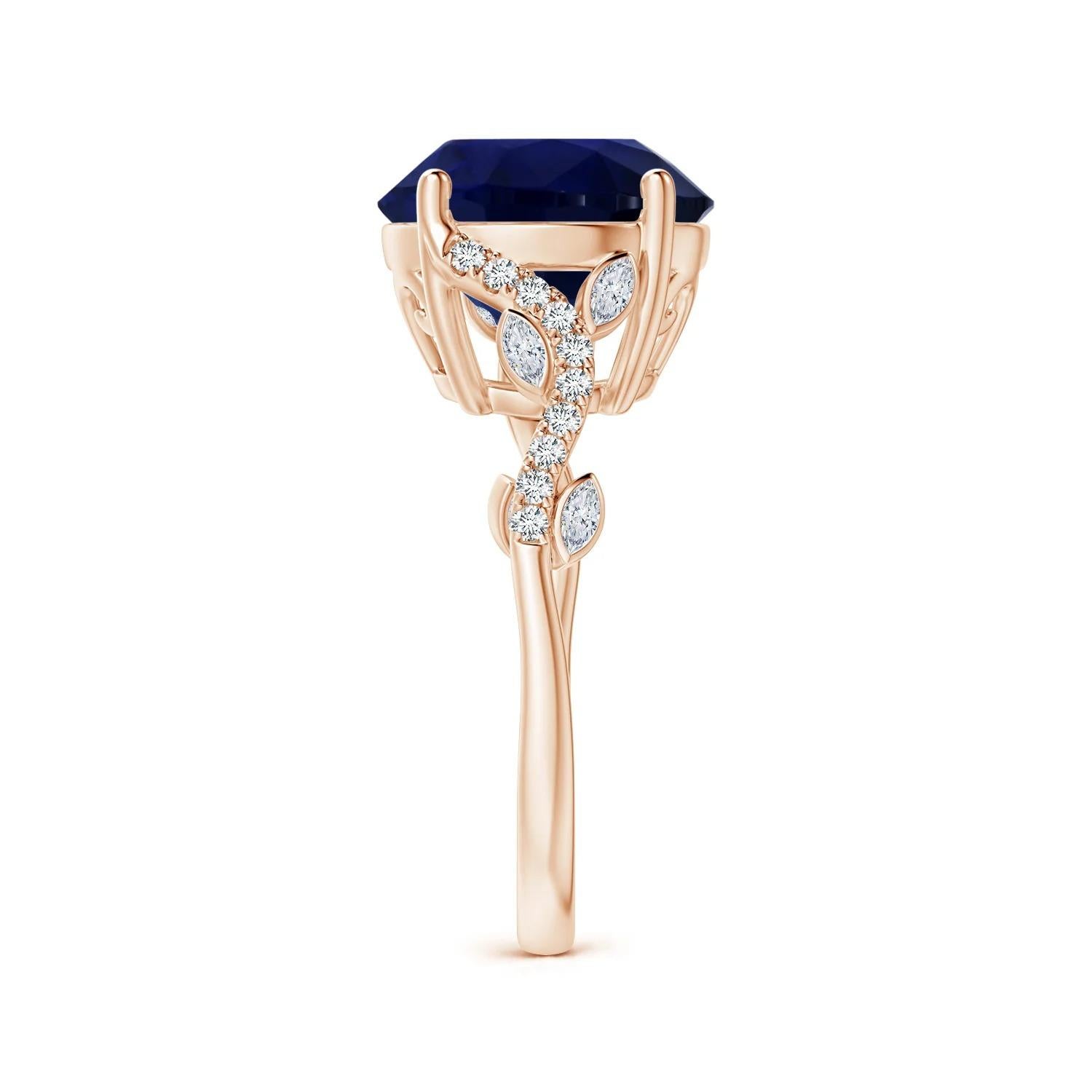 Im Angebot: Angara Gia Ring aus Roségold mit zertifiziertem natürlichem blauem Saphir und Marquise-Diamanten () 4