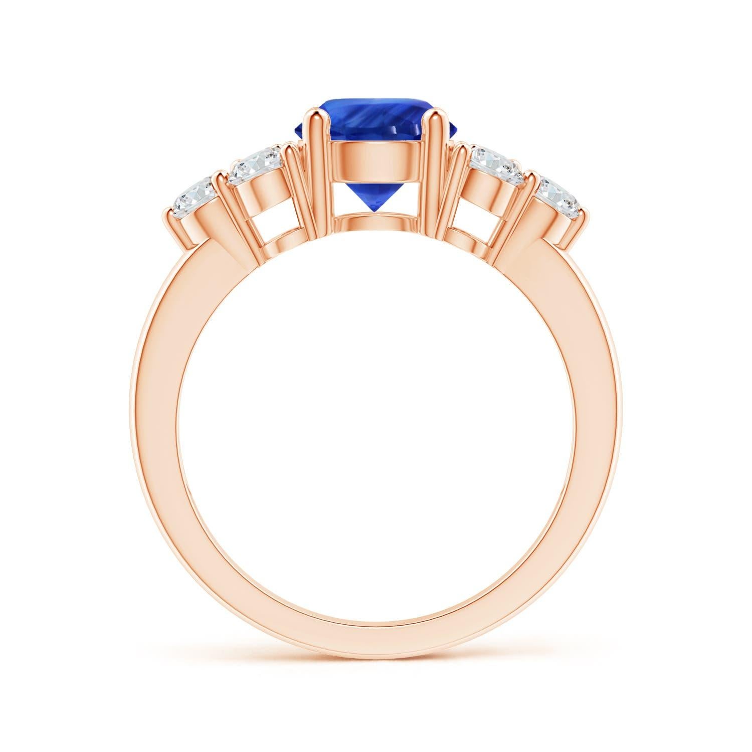 For Sale:  Angara Gia Certified Natural Blue Sapphire Rose Gold Ring with Trio Diamonds 2