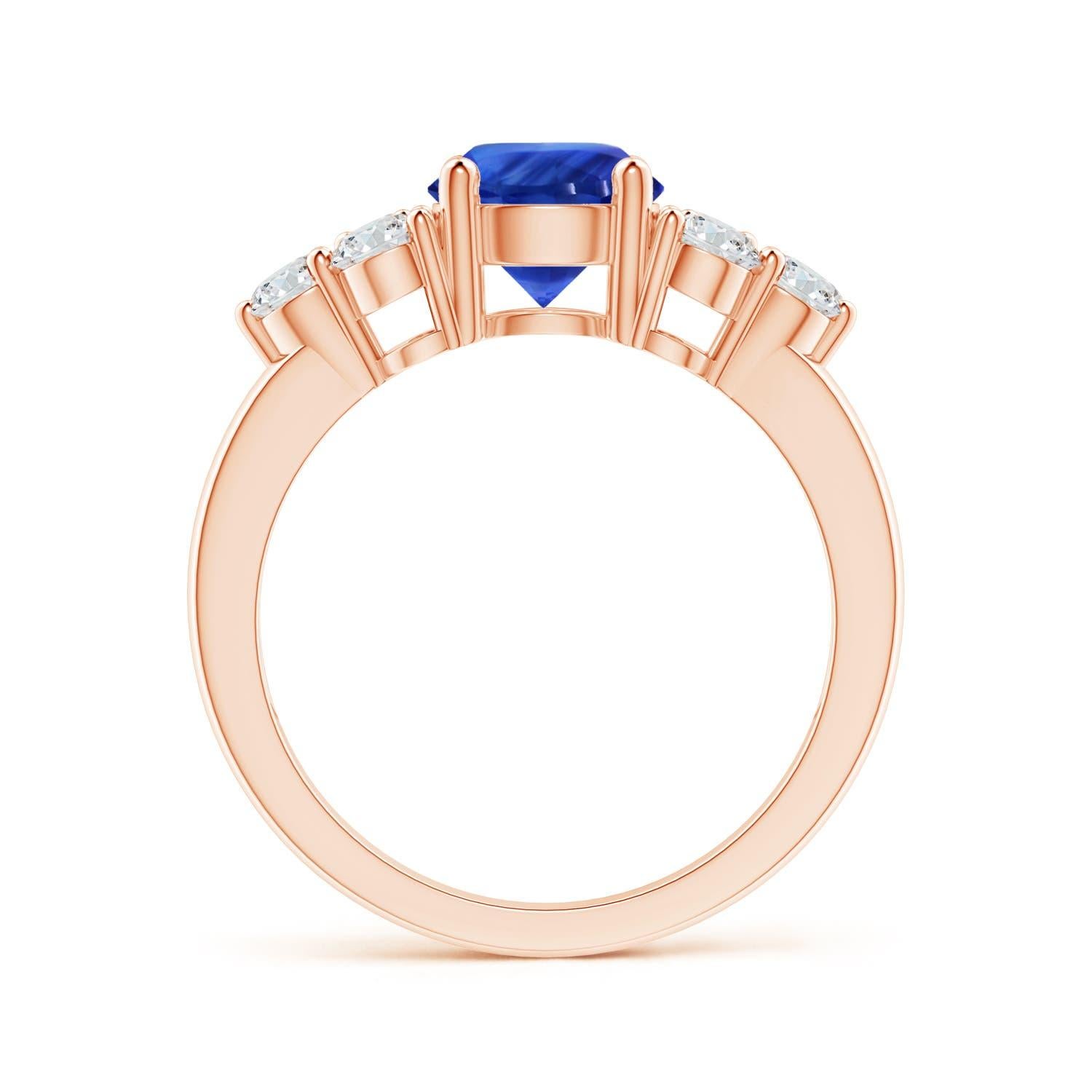 Angara GIA Certified Natural Blue Sapphire Rose Gold Ring with Trio Diamonds 2