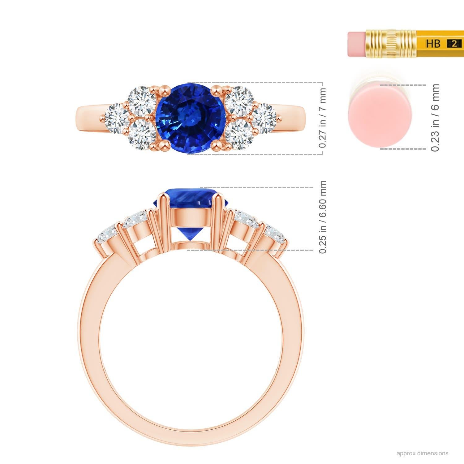 Angara GIA Certified Natural Blue Sapphire Rose Gold Ring with Trio Diamonds 4
