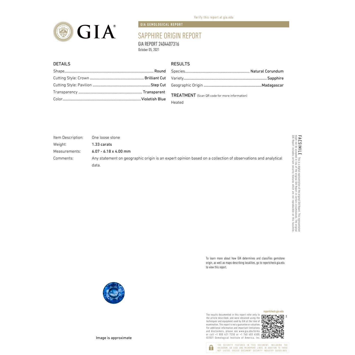 En vente :  ANGARA Bague solitaire en or blanc 14 carats avec saphir bleu naturel certifié GIA de 1,33 carat 7