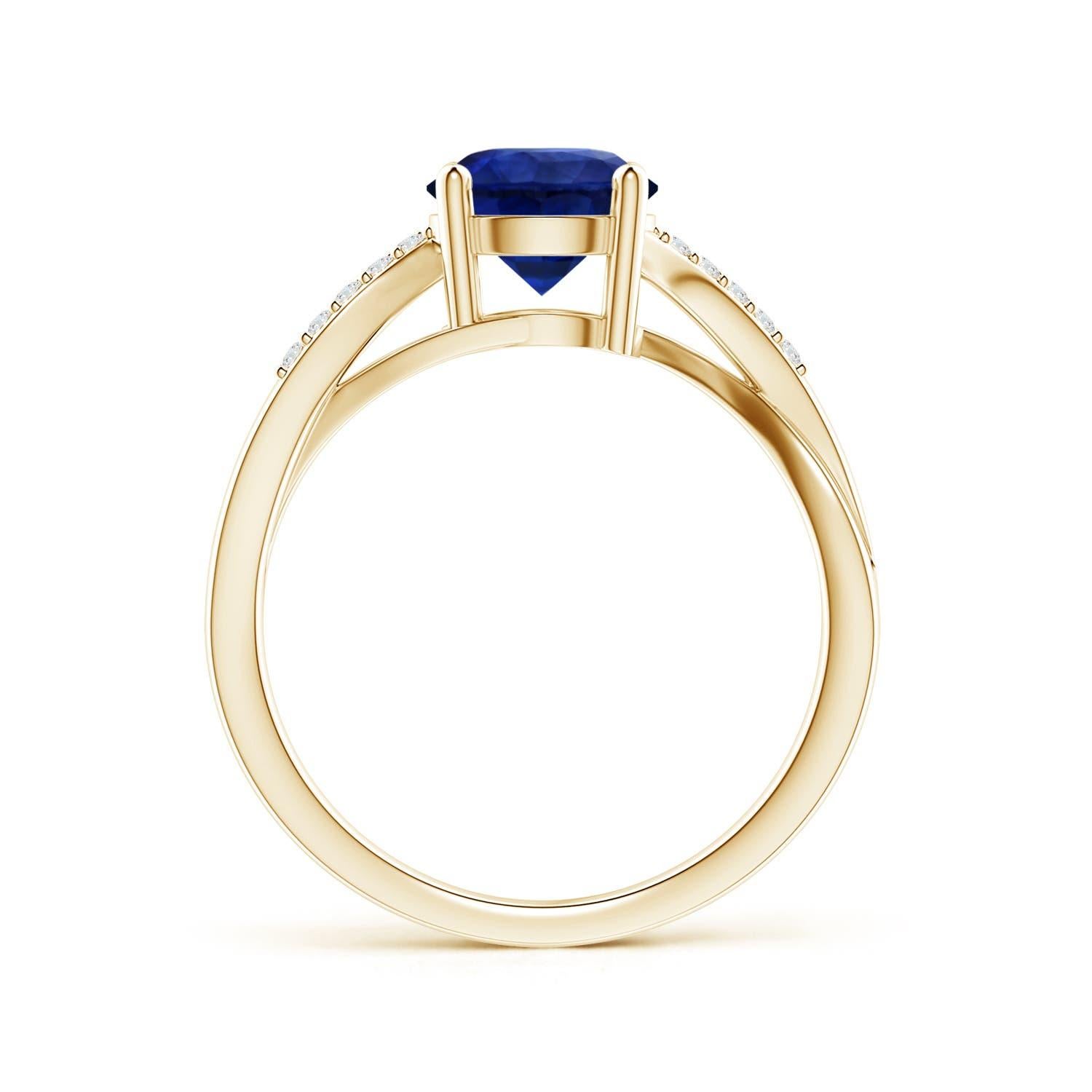 For Sale:  Angara Gia Certified Natural Blue Sapphire Split Shank Ring in Yellow Gold 2