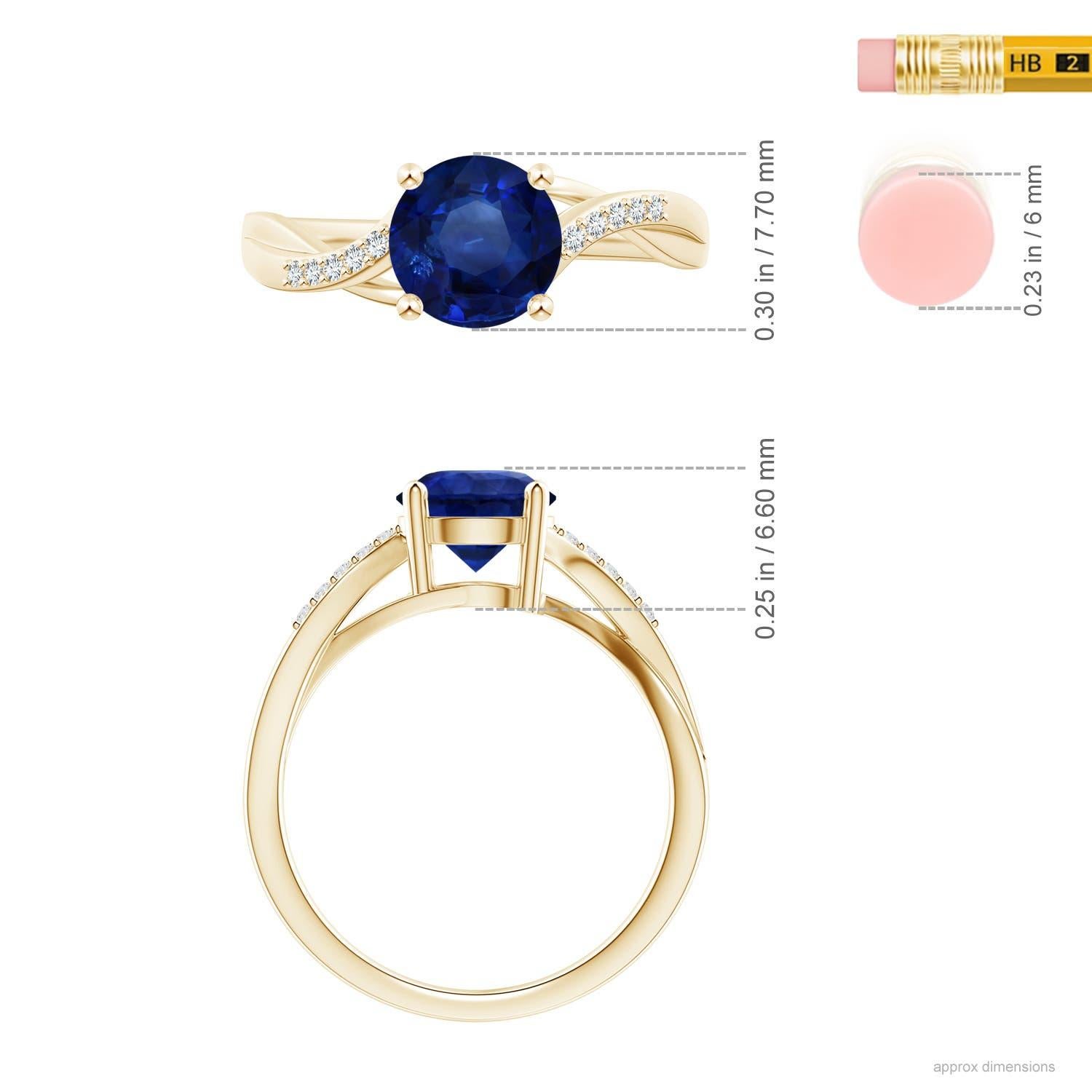 For Sale:  Angara Gia Certified Natural Blue Sapphire Split Shank Ring in Yellow Gold 4