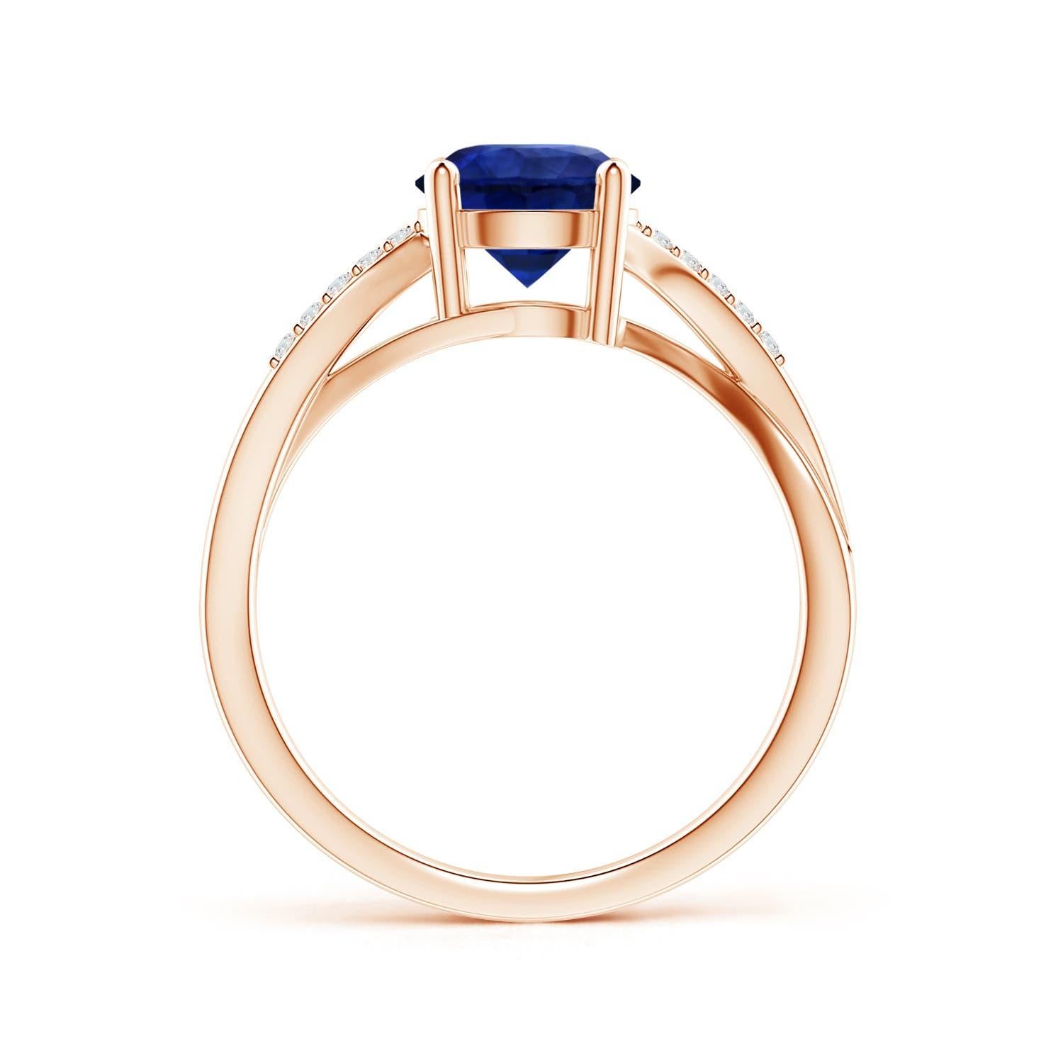 Angara Gia Certified Natural Blue Sapphire Twisted Split Shank Rose Gold Ring 2
