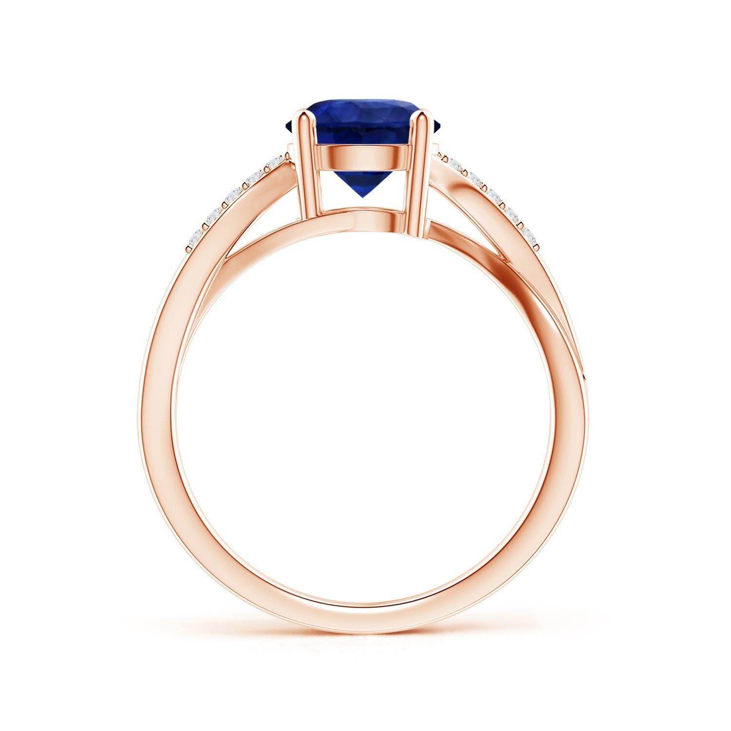 For Sale:  Angara Gia Certified Natural Blue Sapphire Twisted Split Shank Rose Gold Ring 2