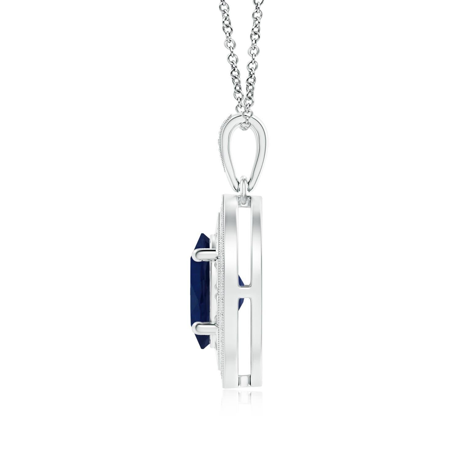 GIA Certified Vintage Inspired Blue Sapphire Pendant with Latticework
