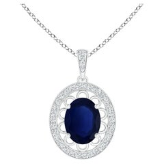 ANGARA GIA Certified Natural Blue Sapphire White Gold Pendant Necklace