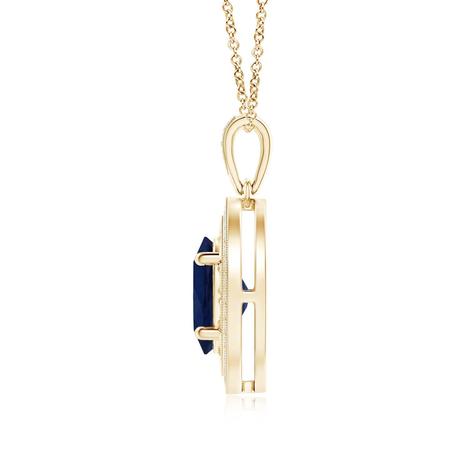 GIA Certified Vintage Inspired Blue Sapphire Pendant with Latticework
