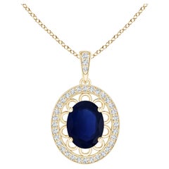 ANGARA GIA Certified Natural Blue Sapphire Yellow Gold Pendant Necklace