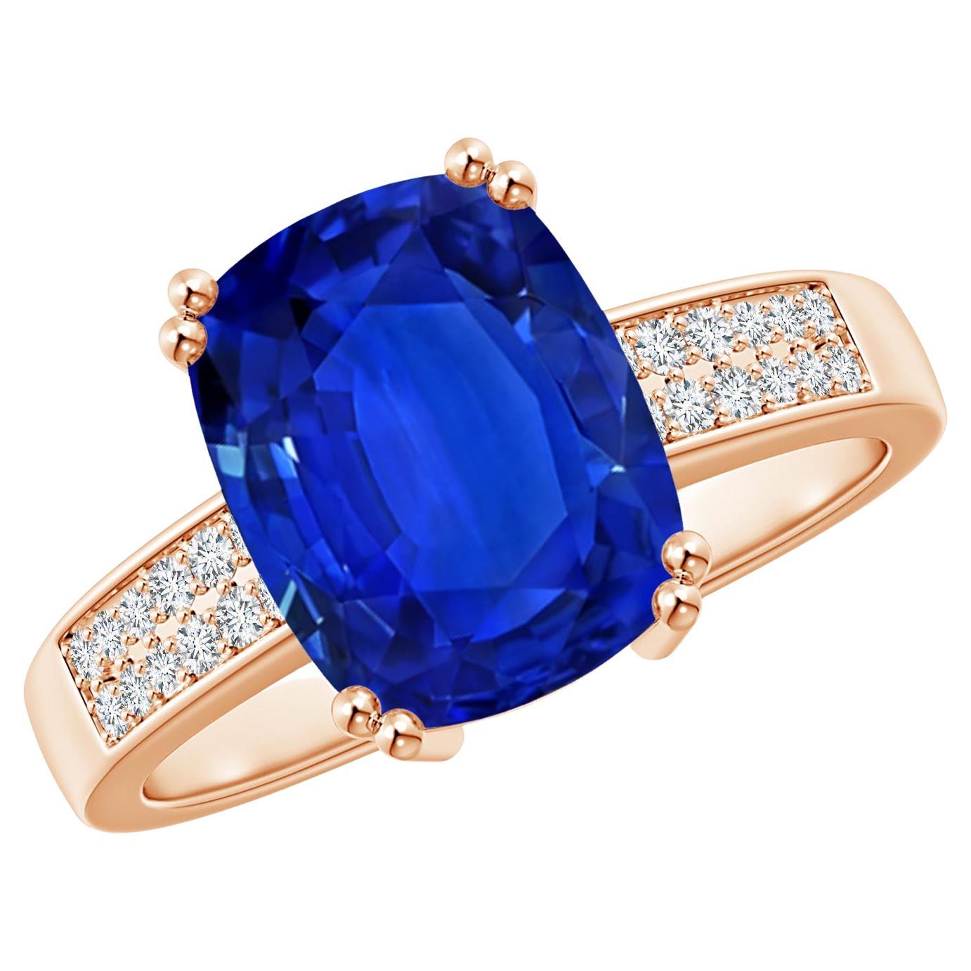 Angara GIA Certified Natural Ceylon Sapphire Ring with Diamonds in Rose Gold