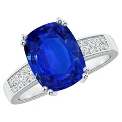 Angara GIA Certified Natural Ceylon Sapphire Ring with Diamonds in White Gold