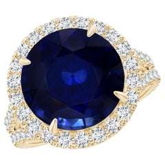 ANGARA GIA Certified Natural Ceylon Sapphire Split Shank Ring in Yellow Gold