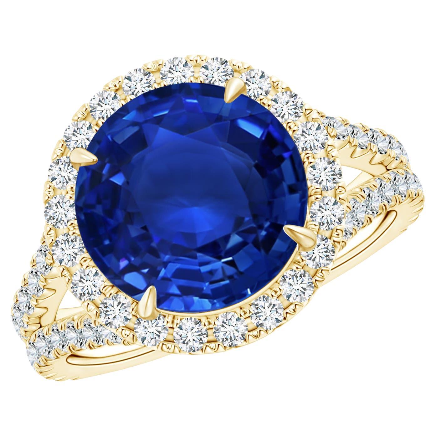 For Sale:  GIA Certified Natural Ceylon Sapphire Split Shank Yellow Gold Ring